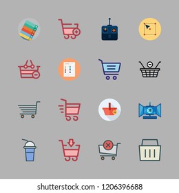 choice icon set. vector set about seasoning icon, pantone, remote control and shopping basket icons set.