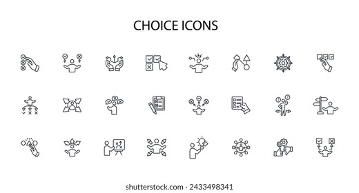 Conjunto de iconos de elección.vector.Trazo editable.signo de estilo lineal para el uso de diseño web,logo.Ilustración de símbolo.