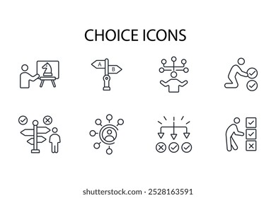 Conjunto de iconos de elección. Vector. Trazo editable. Signo de estilo lineal para uso Diseño web, logotipo. Ilustración de símbolo.