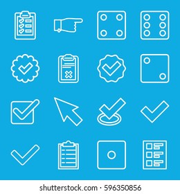 choice icons set. Set of 16 choice outline icons such as Dice, pointing, clipboard, checklist, tick