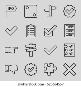 Choice icons set. set of 16 choice outline icons such as Dice, pointing, puzzle, dislike, checklist, tick, direction