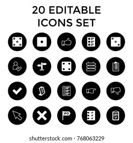 Choice icons. set of 20 editable filled and outline choice icons such as dice, clipboard, checklist, direction, tick, cross, direction   isolated, pointing, pointer, thumb up