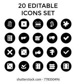 Choice icons. set of 20 editable filled choice icons such as direction   isolated, dice, clipboard, puzzle, direction, thumb up. best quality choice elements in trendy style.