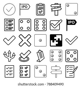 Choice icons. set of 25 editable outline choice icons such as puzzle, direction, dice, clipboard, tick, arrow, check list, checklist