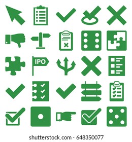 Choice icons set. set of 25 choice filled icons such as direction   isolated, dice, pointing, puzzle, dislike, tick, clipboard, checklist, direction, cross, pointer, arrow