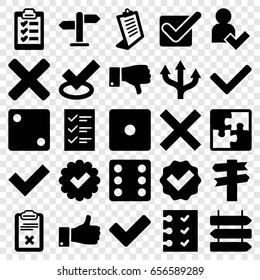 Choice icons set. set of 25 choice filled icons such as direction   isolated, dice, clipboard, thumb up, dislike, tick, checklist, add user, puzzle, direction, cross, arrow