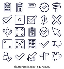 Choice icons set. set of 25 choice outline icons such as dice, clipboard, puzzle, dislike, checklist, tick, add user, direction, pointer, arrow