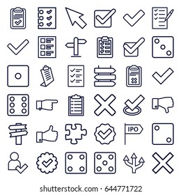 Choice icons set. set of 36 choice outline icons such as direction   isolated, dice, pointing, clipboard, puzzle, check list, thumb up, dislike, tick, checklist, add user