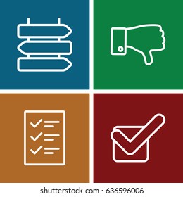 Choice icons set. set of 4 choice outline icons such as direction   isolated, dislike, tick