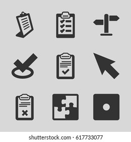 Choice icons set. set of 9 choice filled icons such as Dice, clipboard, puzzle, direction, pointer