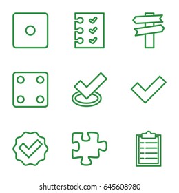 Choice icons set. set of 9 choice outline icons such as dice, puzzle, checklist, tick