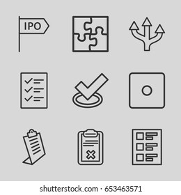 Choice icons set. set of 9 choice outline icons such as dice, clipboard, checklist, puzzle, direction, tick