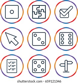 Choice icons set. set of 9 choice outline icons such as dice, tick, puzzle, direction, checklist