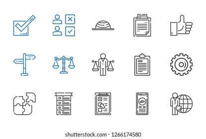 choice icons set. Collection of choice with candidate, check in, checklist, list, puzzle, options, test, balance, directions, like, clipboard. Editable and scalable choice icons.