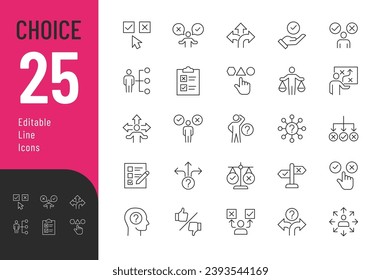 
Choice Line Editable Icons set. Vector illustration in thin line modern style of decision related icons: making choice, strategy, variety, and more. Isolated on white.