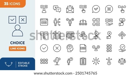 Choice Line Editable Icons set. Vector illustration in thin line modern style of decision related icons: making choice, strategy, variety, and more