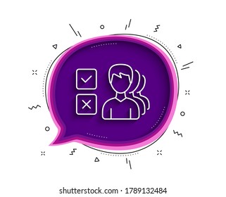Icono de línea de elección. Burbuja de chat con sombra. Seleccione el signo de respuesta. Símbolo de prueba comercial. Icono de opinión de línea delgada. Vector