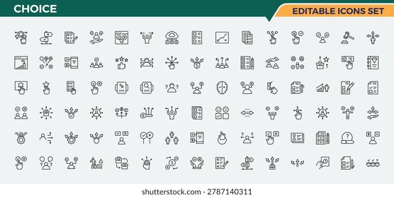 Choice line icon set. Sign and Symbol. Featuring mark, election, select, choose, direction, decide. Editable stroke vector art. Select icon set in linear style.