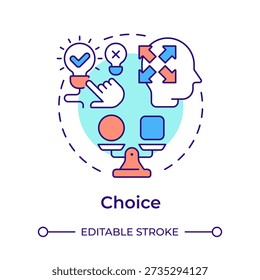 Choice multi color concept icon. Critical thinking, decision making. Problem solving. Innovative ideas. Round shape line illustration. Abstract idea. Graphic design. Easy to use in brochure, booklet