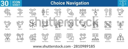 Choice Navigation editable icon set vector illustration concept for business with icon of Direction Choice, Opposite Direction, Alternative Path, User Path, Path Question, Decision Swap, Balance.