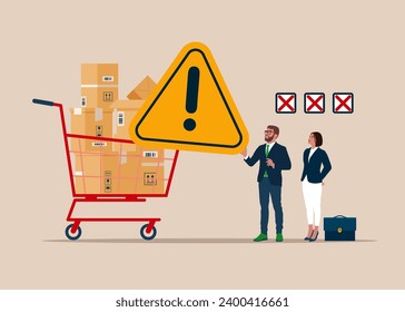 Choice not approved. Purchase not completed. Businessman procurement manager checking Lacks supply assets. Procurement and purchasing company equipments, goods and service, audit and checking price. 