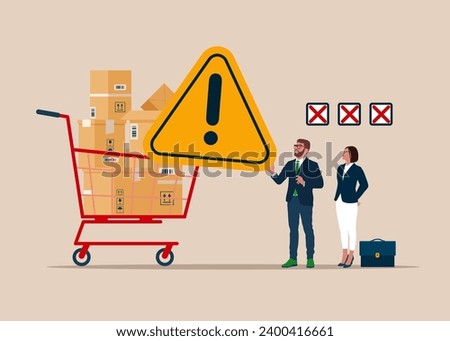 Choice not approved. Purchase not completed. Businessman procurement manager checking Lacks supply assets. Procurement and purchasing company equipments, goods and service, audit and checking price. 