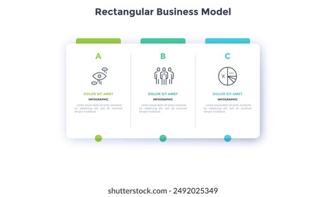 Choice with paper white square divided into 3 parts placed in horizontal row. Concept of 3 stages of strategy development. Simple infographic design template. Modern minimalism vector illustration.