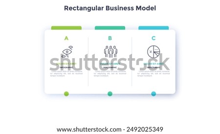 Choice with paper white square divided into 3 parts placed in horizontal row. Concept of 3 stages of strategy development. Simple infographic design template. Modern minimalism vector illustration.