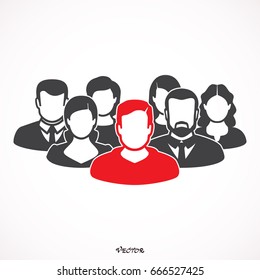 Choice of the person from the crowd for hiring. Recruitment, selection. Smart man, the leader among the other employees.