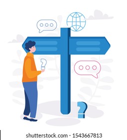 Choice process in business, man make  professional decision vector illustration. 