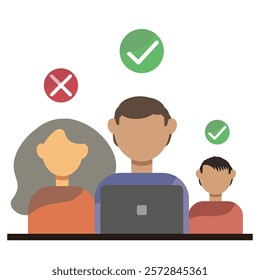 Choice sign. Green check marks and red crosses. Social choice. ESP 10.