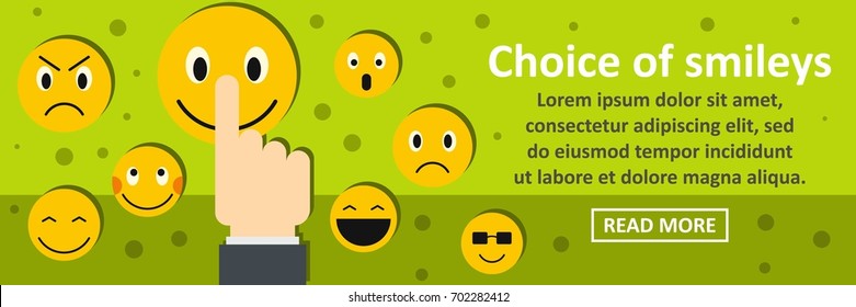 Choice of smileys banner horizontal concept. Flat illustration of choice of smileys banner horizontal vector concept for web