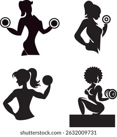 Escolha do esporte, conceito de atividade física. Opções de treino da mulher variedade, fitness, ginásio, jogging, bicicleta. Ilustrações gráficas vetoriais planas isoladas sobre fundo branco