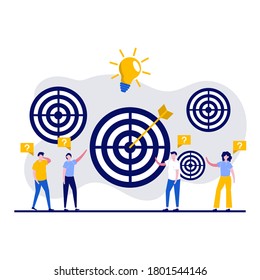 Choice at the target concept with characters. Planning and strategy to success. Modern vector illustration in flat style for landing page, mobile app, web banner, infographics, template, hero images.