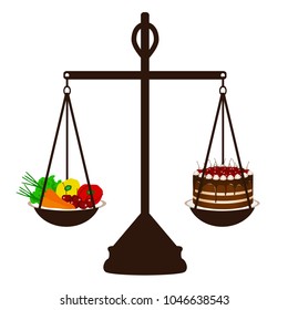 The choice. Thin and fat. Proper nutrition. Incorrect food. Healthy eating. Libra. Healthy Lifestyle Vector illustration