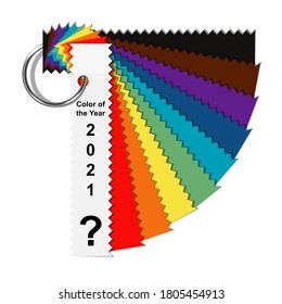 choice trend color of the year 2021 concept, fanned color palette sample swatch book guide, cotton fabric fan colour bridge, stock vector illustration clip art template isolated on white background