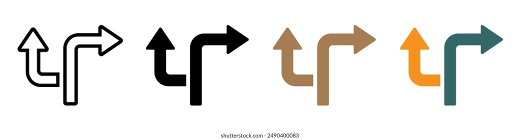 Conjunto de iconos vectoriales de elección. Línea de ruta alternativa y símbolos planos rellenos
