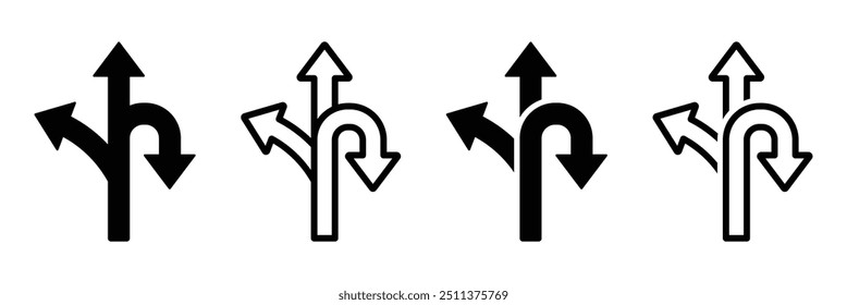 Conjunto de iconos vectoriales de elección. Línea de ruta alternativa y conjunto de símbolos planos rellenos