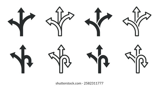 Choice vector icons set. Alternate Route line and filled vector symbols designs