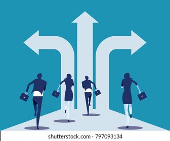 Choice way. Business team with crossroads and decision to success. Concept business decision vector illustration.