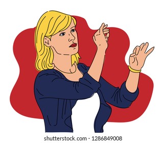 Choir conductor. Woman music director. Colorful vector illustration with black outline.