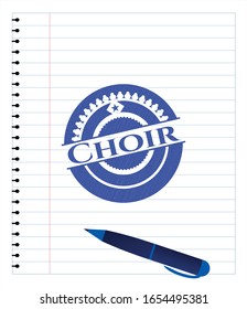 Choir drawn with pen strokes. Blue ink. Vector Illustration. Detailed.