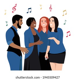 Choir, ensemble on the stage. Concert. Singing people. Vocalists, classical music. Vector illustration.