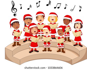 Choir girls and boys singing a song