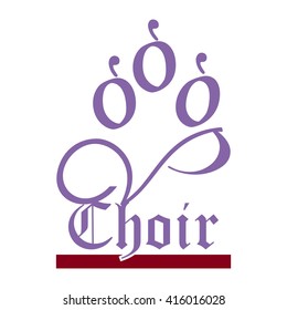 Choir Logo. 3 figures grouped together reading from a song book which is a musical notation.