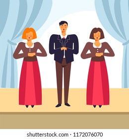 Choir people singing on vector opera stage