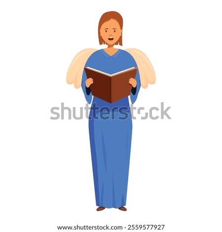 Choir singer is standing and singing a song from a book