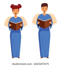 Choir singers singing christmas carols holding song books
