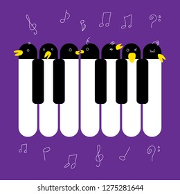 Choir singing. Creative poster. Piano keys look like singing penguins.