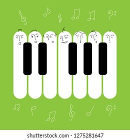 Choir singing. Creative poster. Piano keys look like singing people.